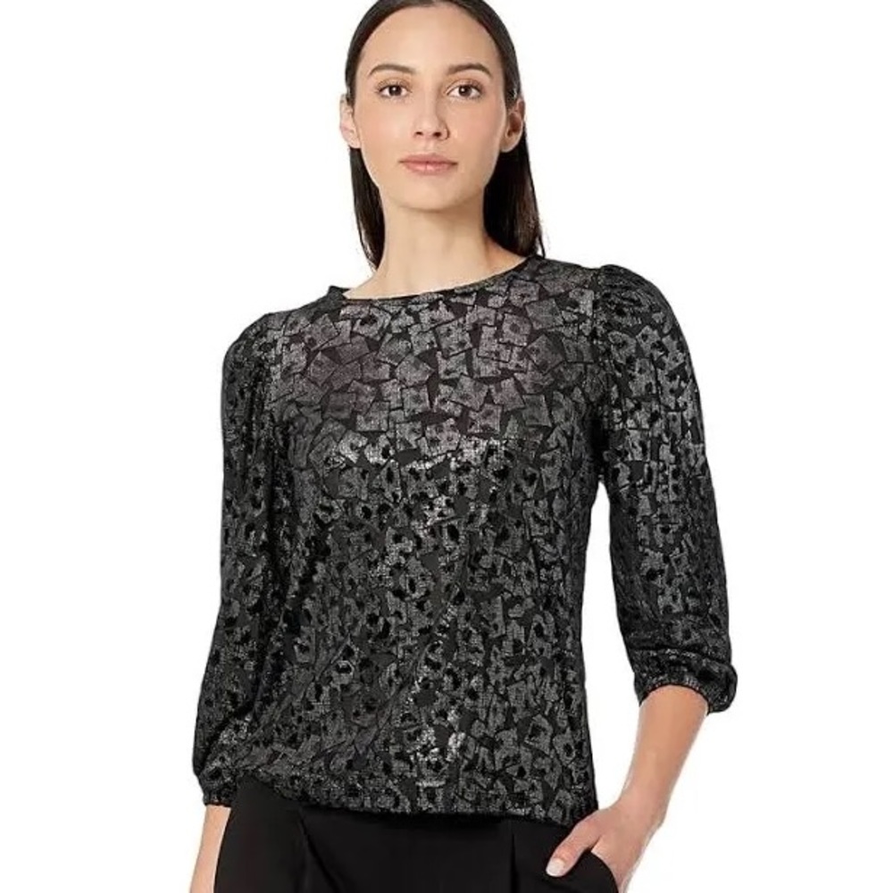Elliott Lauren Black Scoop Neck Shimmer Blouse
